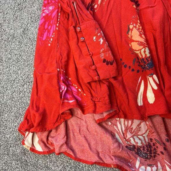 Free People tunic top womens small Red orange Butterfly Print High Low Boho - Picture 4 of 13